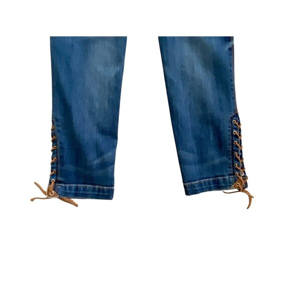 White House Black Market Womens ' The Skimmer ' Ankle Lace Up Jeans‎ Boho Size 4 - Picture 2 of 14